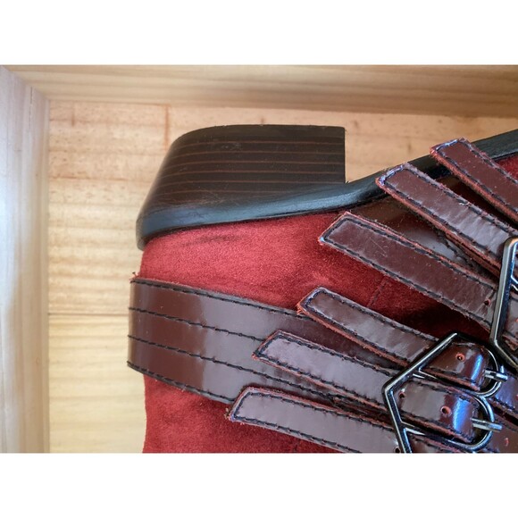 L.A.M.B. Nanetta Merlot Suede & Leather Strap Hearts Buckle Ankle Booties Size 6 - Picture 6 of 12